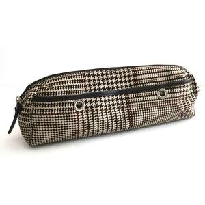 Lauren Ralph Lauren Brown Houndstooth Plaid Toiletry/Cosmetic Travel Bag 12X4X5